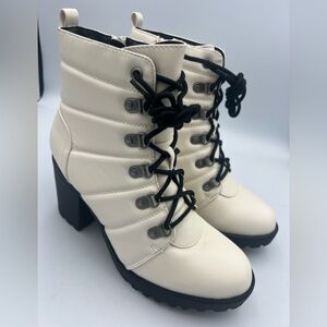 Mia Alfonso Platform Combat Bootie Off White Lace Up & Zip Women’s Size 8M NEW